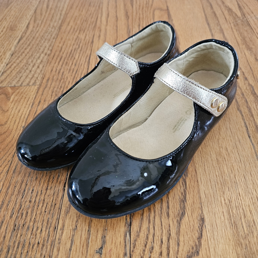 Naturino Black Patent Leather Gold Strap Mary Jane Flats Girl Size EU 30 US 12.5